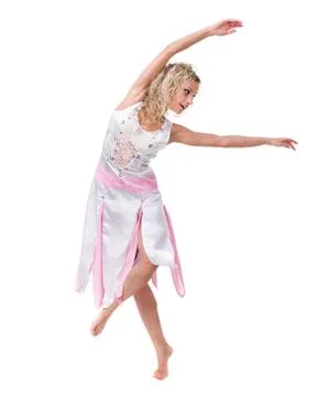 Young woman dancing, isolated in full body on white Stock Photos