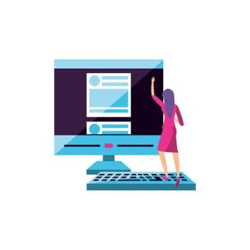 Young woman with desktop computer Stock Illustration
