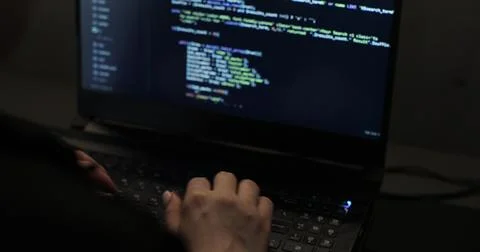 Young woman, developer programmer, software engineer, IT support, working hard Stock Photos