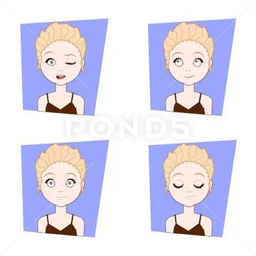 Young Woman With Different Facial Emotions Set Of Blonde Girl Face Expressions Stock Illustration