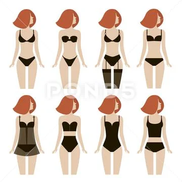 Female Underwear Panties Bikini Different Types Stock Illustration
