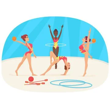 Young woman doing the different types of gymnastics vector illustration. Stock Illustration