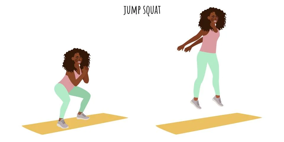 Young woman doing jump squat exercise Stock Illustration