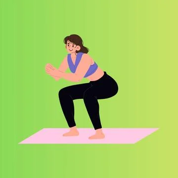 Young Woman Doing Squat Exercise Flat Vector Illustration Ilustração Stock