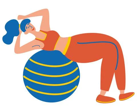 Young woman doing training abc ball exercises. Swiss ball. Exercise on the pr Stock Illustration