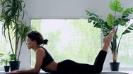 Young Woman Doing Yoga Workout At Home Stock Footage