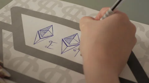 Young woman drawing Ethereum crypto coin 库存影片 150856444