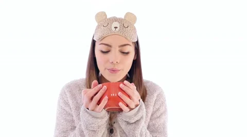 Young Woman Drinking Hot Beverage Stock Footage 59191740
