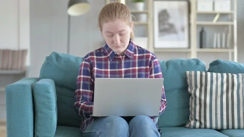 Young Woman Drowsy While Working on Laptop Stock Footage 114791519