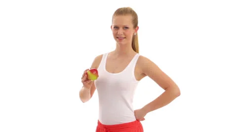 Young woman eats apple 2 Stock Footage 24617634