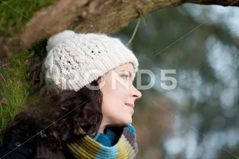 Young woman enjoying the outdoors in winter Stock Photos