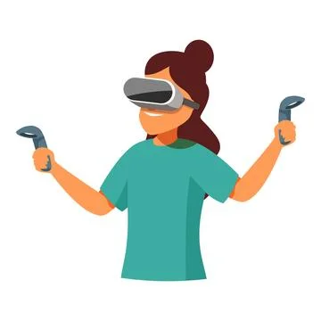 Young woman exploring virtual reality with headset and controllers Stock Illustration