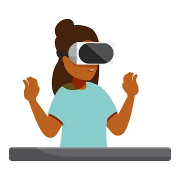Young woman exploring virtual reality with headset and hand gestures Stock Illustration
