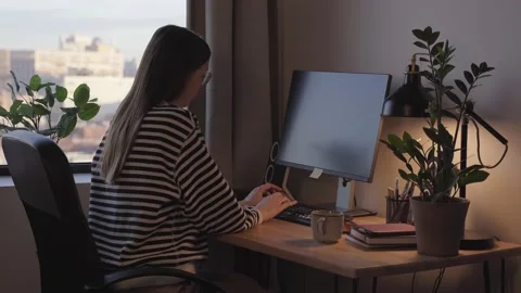 Young Woman Freelancer Working Remotely. Stock Footage 194569652