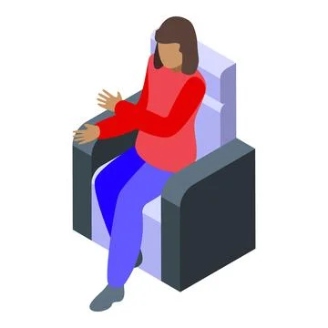 Young woman gesturing while sitting on comfortable armchair Stock Illustration