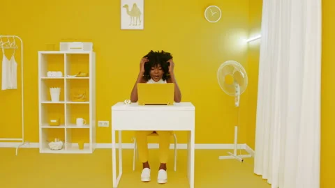 Young Woman Is Getting Surprised While Working Stock Footage 147013682