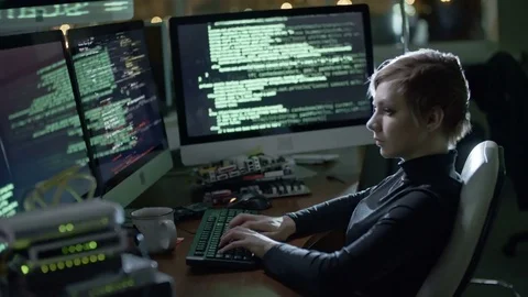 Young Woman Hacking Web Server Stock Footage 81537204