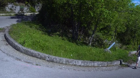 Young woman hiking in mountains over Amalfi coast Stock Footage