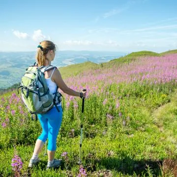 Young woman hiking in the mountains Stock Photos