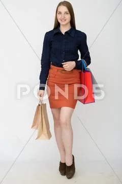 Young Woman hold with shopping bag Stock Photos