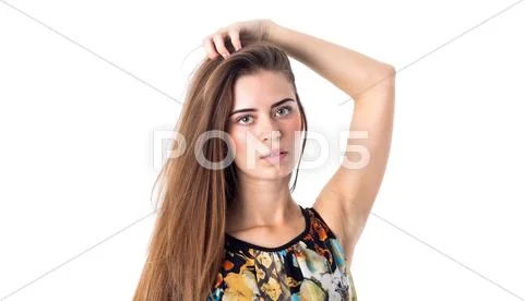 Young woman holding hand on her head Stock Photos