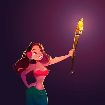 Young woman holding lighting torch, night party Stock Illustration