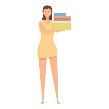 Young woman holding stack of boxes moving house or office Illustrazione stock