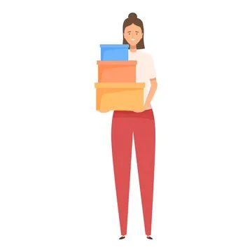 Young woman holding stack of boxes, moving or delivery concept Stock Illustration