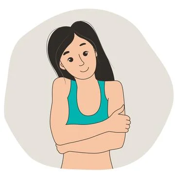 Young woman hugging herself, vector graphics Ilustración de archivo