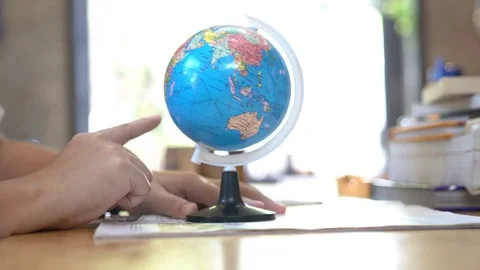 Young woman learning map world. Video stock 79009459