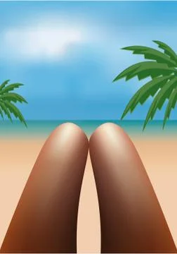Young woman legs sunbathing. Vector Illustrazione stock