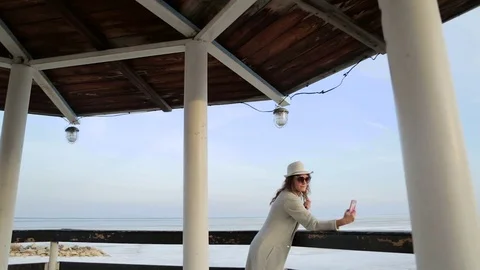 The young woman at the lighthouse. developing hair.slow motion Stock-Footage 75388766