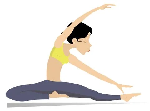 Young woman with lithe figure doing sport or yoga exercises isolated on white Stock Illustration