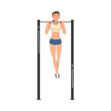 Young Woman Making Pull-ups in Gym Vector Illustration Stock Illustration