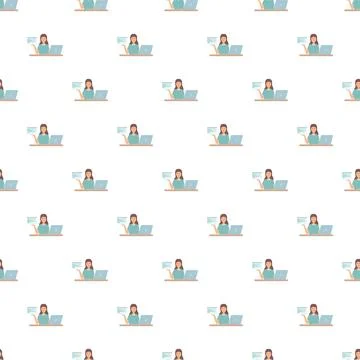 Young woman online learning using laptop seamless pattern イラスト素材