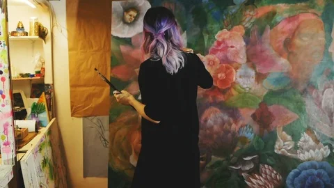Young woman painter Stock Footage 87042906