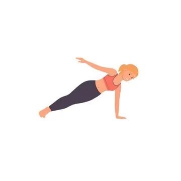 Young woman performs a plank exercise, showcasing strength and balance with.. Ilustración de archivo