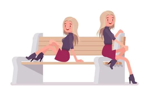 Young woman posing on bench Illustrazione stock