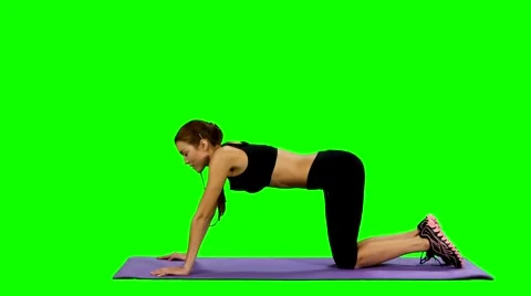 Young woman practicing yoga in gym, Green screen Stock Footage