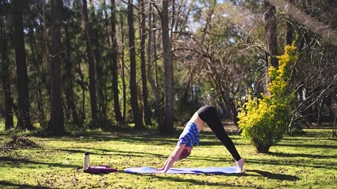 Young woman practicing yoga in nature Stock Footage