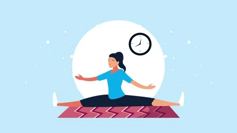 Young woman practicing yoga in split pose with arms raised doing stretching.. Stock Footage 333547247