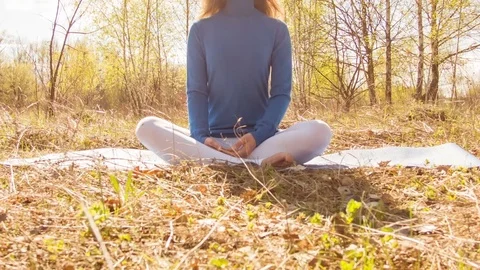 Young woman practicing yoga in a spring forest. Vídeos de archivo 80558971