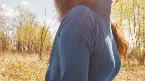 Young woman practicing yoga in a spring forest. 스톡 동영상 80621754