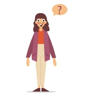 Young woman with question marks vector. Illustration Illustrazione stock