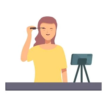 Young woman recording makeup tutorial Stock Illustration