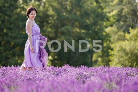 Young woman relaxing in lavender field Stock Photos