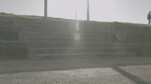 Young woman running on steps Stock Footage 63722070
