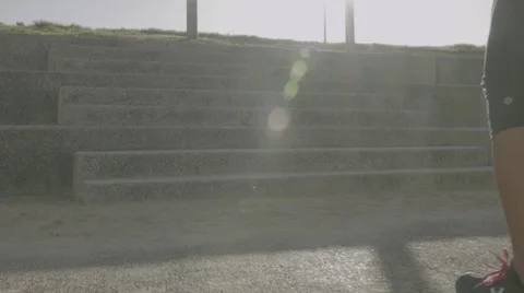 Young woman running on steps Stock Footage 63722101