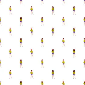 Young woman seamless pattern with repeating character design 스톡 일러스트