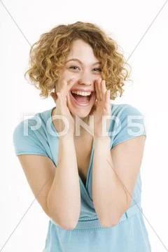 Young woman shouting, portrait Stock Photos